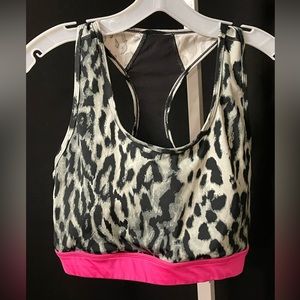LG LuLaRoe lightly lined Rise Sports Bra with racerback,mesh accent, pink border